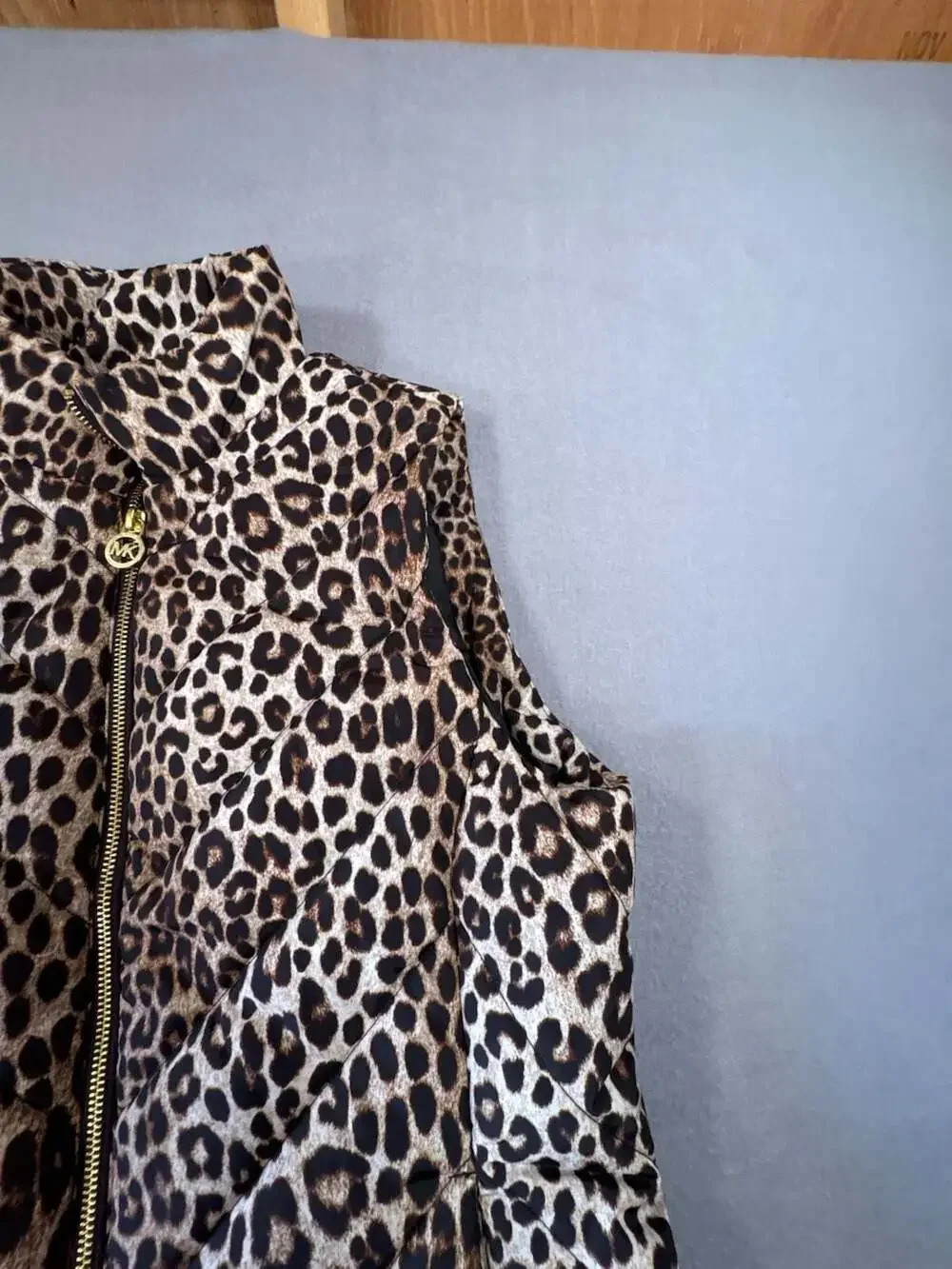 Michael Kors Women's Leopard Print Quilted Puffer Vest with Logo Zipper Pull